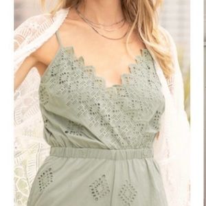 Miss Me Olive Green Eyelet Jumpsuit